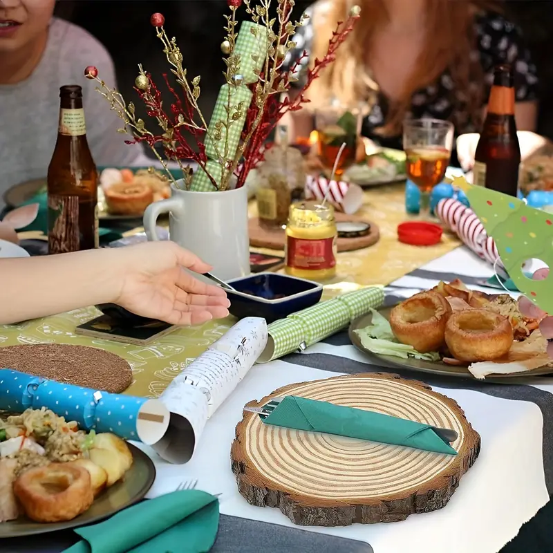 كوستر خشب طبيعي 6 قطع دائري لحمل الاطباق و الحلل و الاكواب للسفرة و المطبخ