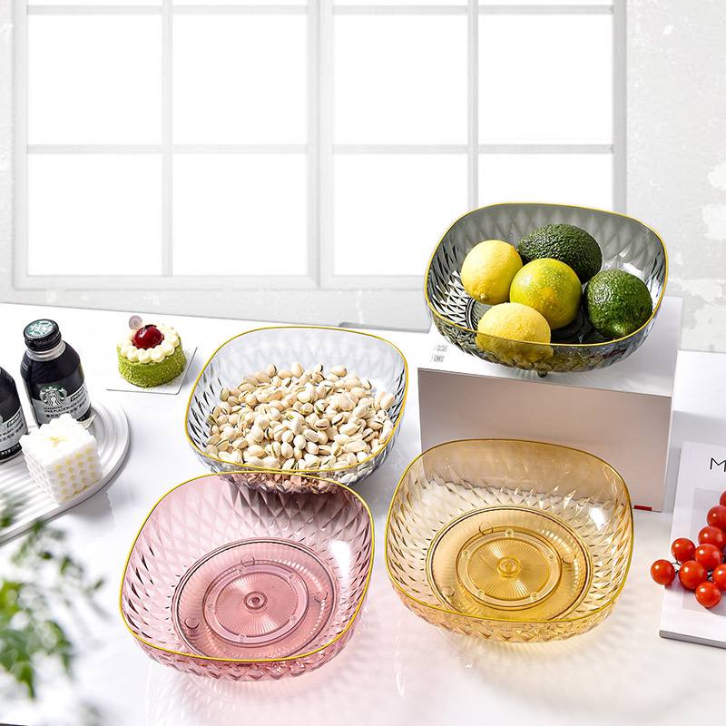 طبق اكليريك مربع بقاعدة دوارة 360 درجة لحمل و تقديم الفواكه و الستالي للضيوف بشكل شيك و مختلف