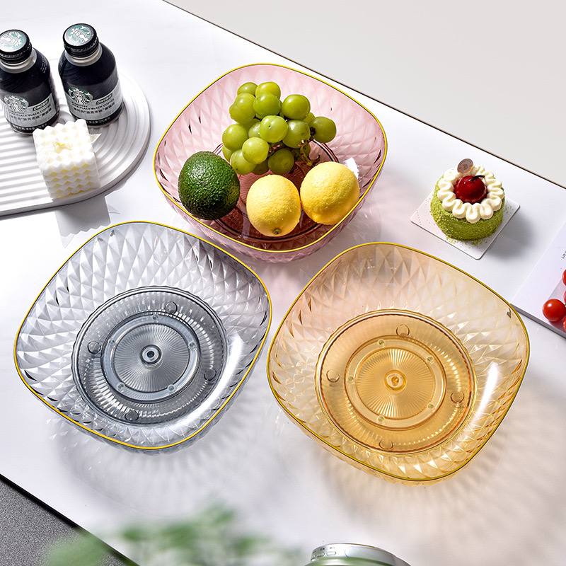 طبق اكليريك مربع بقاعدة دوارة 360 درجة لحمل و تقديم الفواكه و الستالي للضيوف بشكل شيك و مختلف