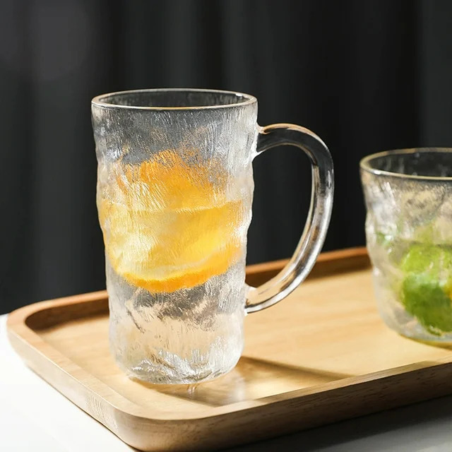 طقم  6 قطع مج زجاج صخري 600 ملي بيد لشرب و تقديم العاصائر و المشروبات الساخنه