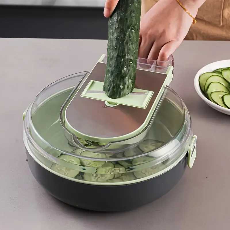 قطاعة و مبشرة 9*1 للخضروات و الفواكه و بشر الثوم مع مصفاه وعلبة بمقبض محكم الغلق