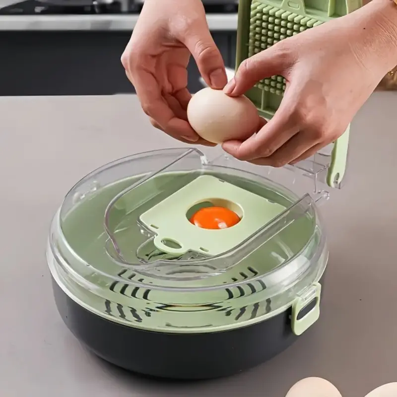 قطاعة و مبشرة 9*1 للخضروات و الفواكه و بشر الثوم مع مصفاه وعلبة بمقبض محكم الغلق