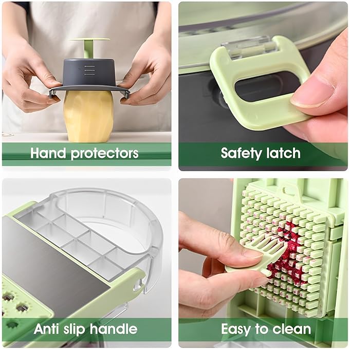 قطاعة و مبشرة 9*1 للخضروات و الفواكه و بشر الثوم مع مصفاه وعلبة بمقبض محكم الغلق