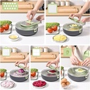 قطاعة و مبشرة 9*1 للخضروات و الفواكه و بشر الثوم مع مصفاه وعلبة بمقبض محكم الغلق