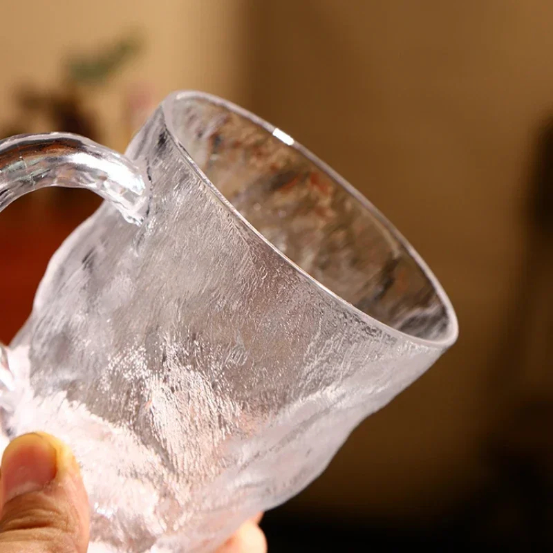مج زجاج شفاف صخري بيد لشرب و تقديم العصائر و المشروبات الساخنة