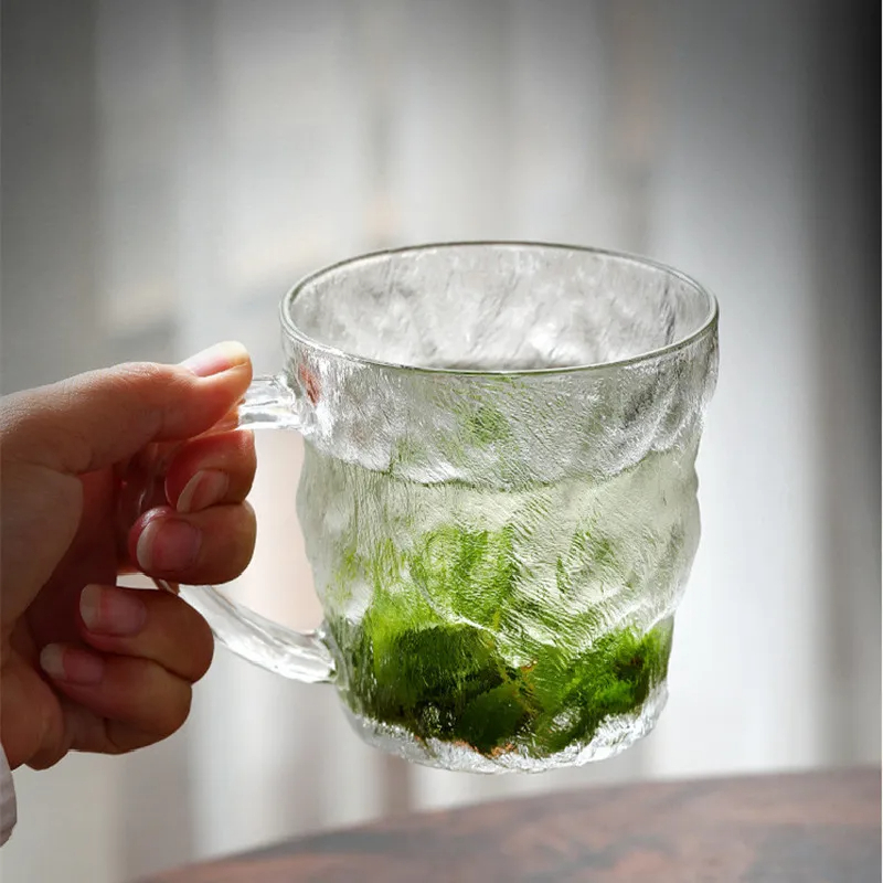 مج زجاج شفاف صخري بيد لشرب و تقديم العصائر و المشروبات الساخنة