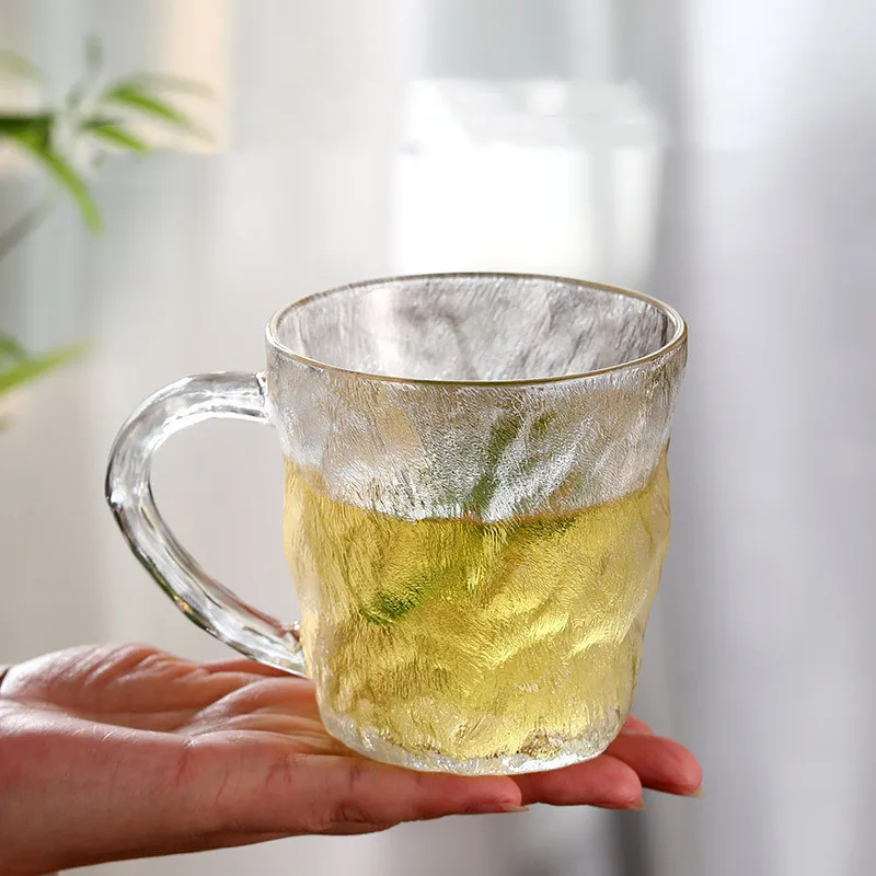 مج زجاج شفاف صخري بيد لشرب و تقديم العصائر و المشروبات الساخنة