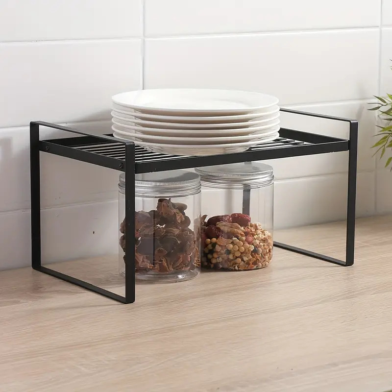 استاند ورف لتنظيم دواليب المطبخ لحمل الحلل والأطباق وبرطمانات التوابل في المطبخ من المعدن