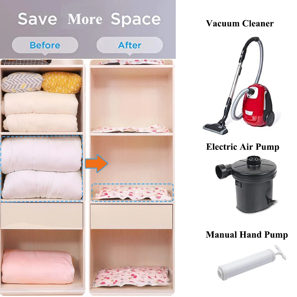 ثلاثة أكياس فاكيوم بمقاسات مختلفة لتخزين الملابس والبطاطين وتوفير المساحات والحفاظ عليهم من الاتربة