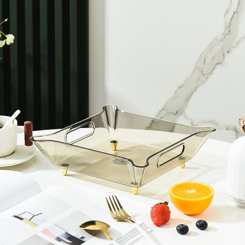 صينية اكليريك عسلي شفاف لحمل وتقديم الفواكه والخضروات للضيوف بشكل شيك بيد لسهولة الحمل