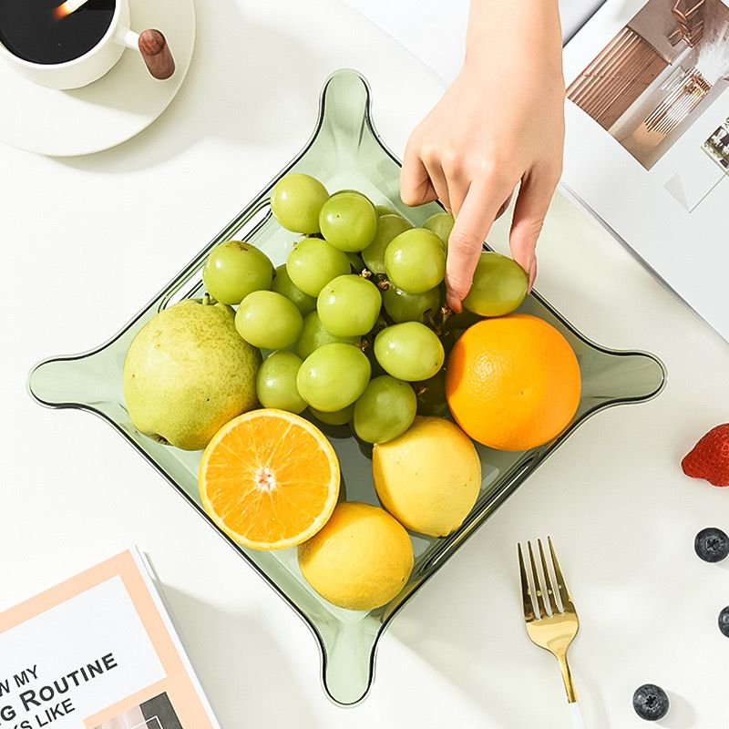 صينية اكليريك عسلي شفاف لحمل وتقديم الفواكه والخضروات للضيوف بشكل شيك بيد لسهولة الحمل