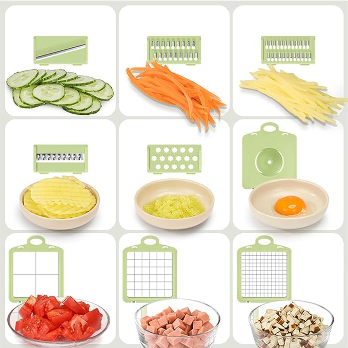 قطاعة و مبشرة 9*1 للخضروات و الفواكه و بشر الثوم مع مصفاه وعلبة بمقبض محكم الغلق