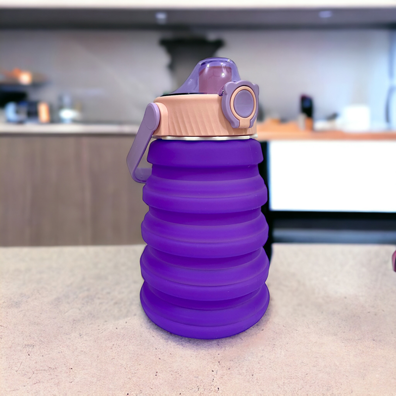 زجاجة مياه سيليكون 1500 ملي قابله للطي بيد لسهولة الحمل