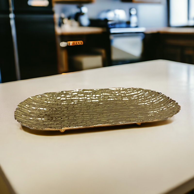 صينية جولد شيك لتقديم الفواكه والشوكولاته والكحك والبيتي فور للضيوف بشكل شيك