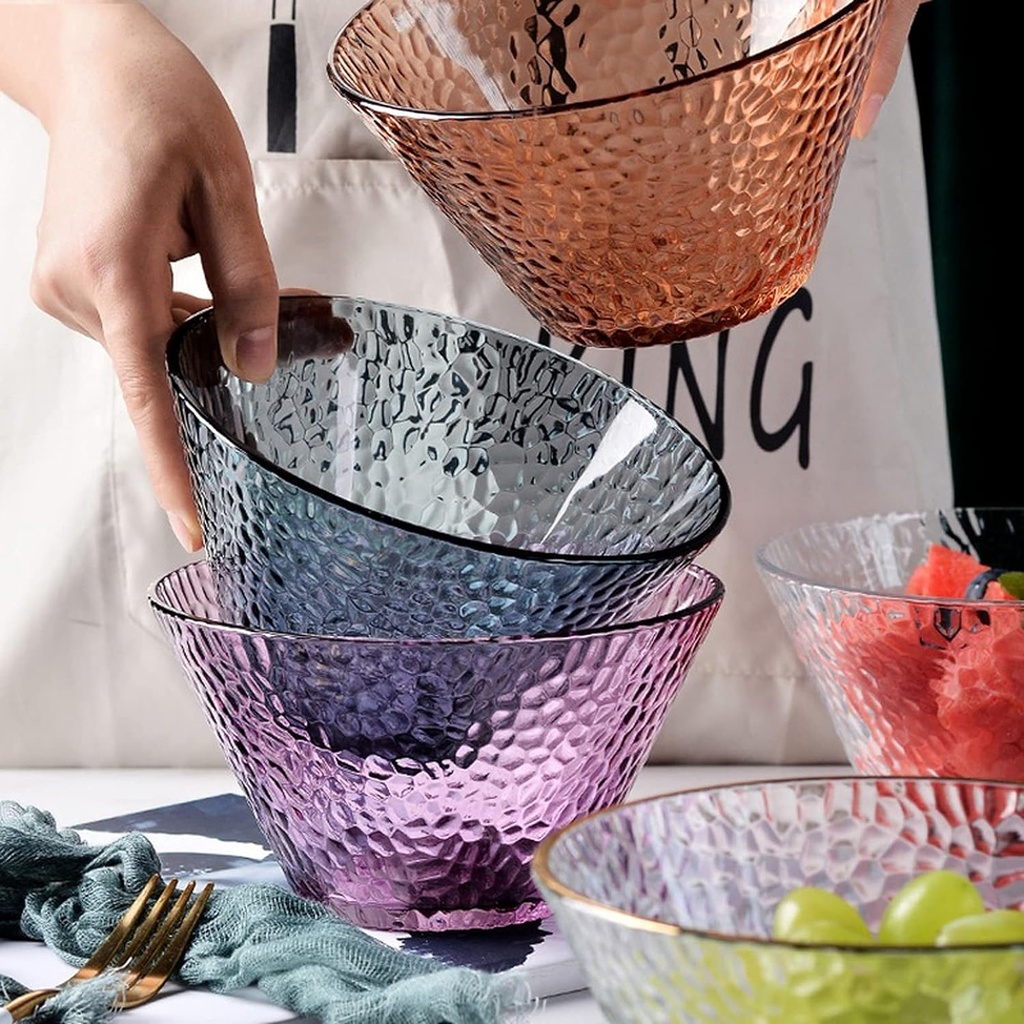 طقم اطباق اكليريك 3 قطع بمقاسات مختلفة بحواف جولد لحمل وتقديم السلطات والفواكه بشكل شيك علي السفرة