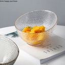 طقم اطباق اكليريك شفاف 3 قطع بمقاسات مختلفة بحواف جولد لحمل وتقديم السلطات والفواكه بشكل شيك علي السفرة