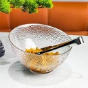 طقم اطباق اكليريك شفاف 3 قطع بمقاسات مختلفة بحواف جولد لحمل وتقديم السلطات والفواكه بشكل شيك علي السفرة