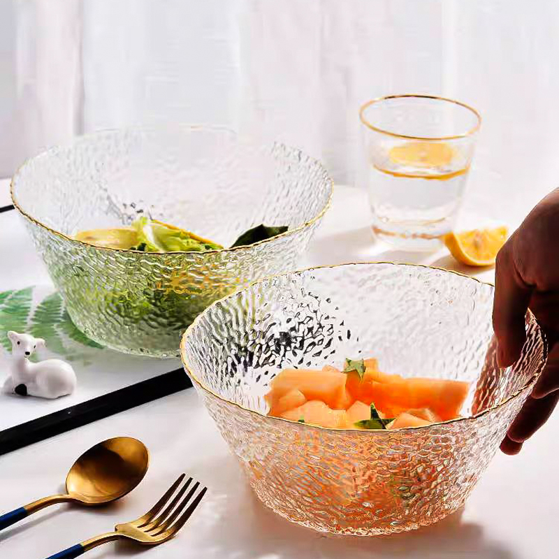 طقم اطباق اكليريك 3 قطع بمقاسات مختلفة بحواف جولد لحمل وتقديم السلطات والفواكه بشكل شيك لضيوفك