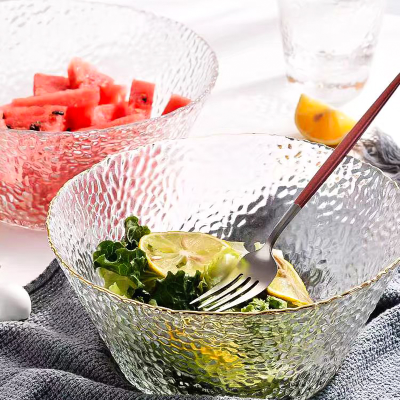 طقم اطباق اكليريك 3 قطع بمقاسات مختلفة بحواف جولد لحمل وتقديم السلطات والفواكه بشكل شيك لضيوفك