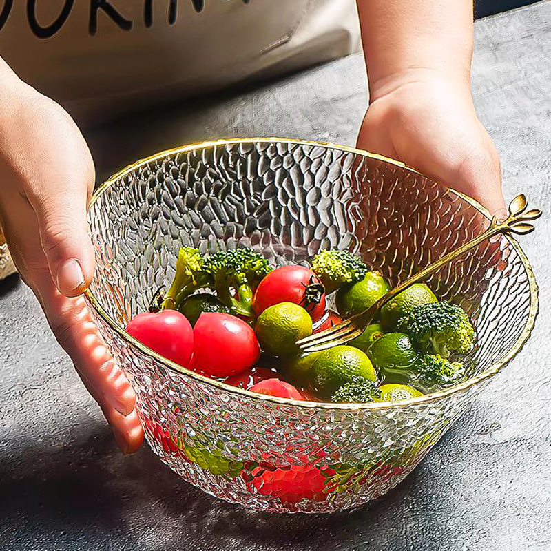 طقم اطباق اكليريك 3 قطع بمقاسات مختلفة بحواف جولد لحمل وتقديم السلطات والفواكه بشكل شيك لضيوفك