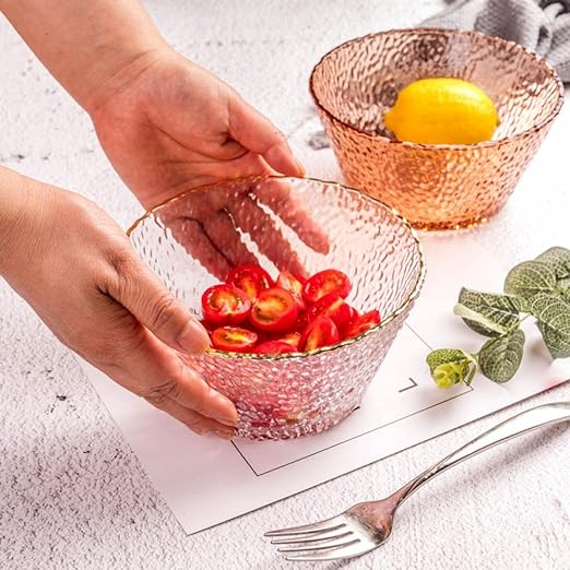 طقم اطباق اكليريك 3 شفاف قطع بمقاسات مختلفة بحواف جولد لحمل وتقديم السلطات والفواكه بشكل شيك لضيوفك