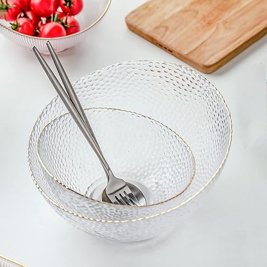 طقم اطباق اكليريك شفاف 3 قطع بمقاسات مختلفة لحمل وتقديم السلطات والفواكه علي السفرة بشكل شيك