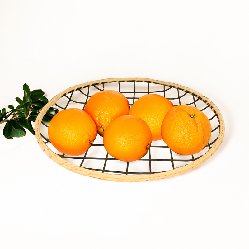 سلة حمل الخضروات وتقديم الفواكه للضيوف بشكل شيك معدن بخيوط من الخوص