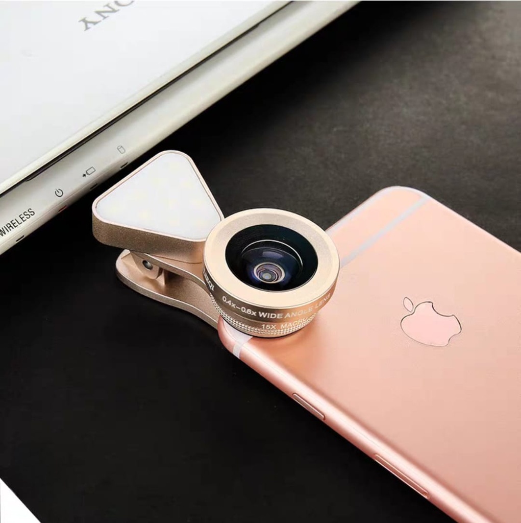 عدسة ماكرو لزوم كاميرة الموبايل قابلة للتعديل بمشبك مزودة بفلاش لتصوير اكثر احترافية