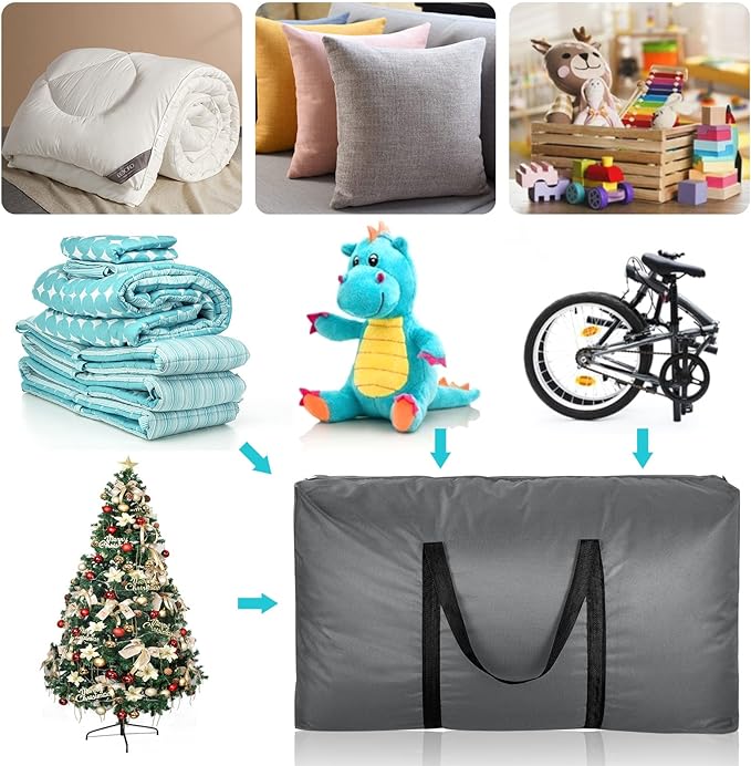 شنطة تخزين جامبو تحمل حتي 100 لتر وتربروف للملابس والبطاطين والوسائد وألعاب الأطفال بسوستة ويد قابلة للطي