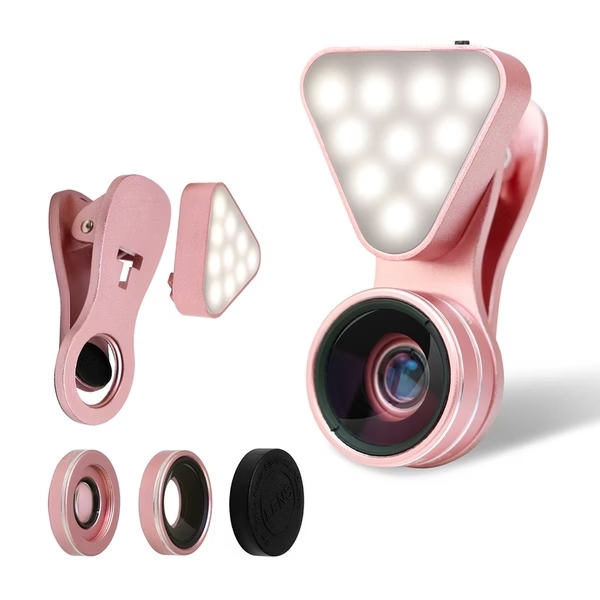 عدسة ماكرو لزوم كاميرة الموبايل قابلة للتعديل بمشبك مزودة بفلاش لتصوير اكثر احترافية