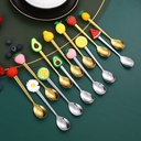 طقم معالق صغيرة قطعتين مزين بالليمون استانليس ستيل مطلي باللون الذهبي