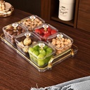 طقم تسالي اكليريك شفاف 6 قطع بغطاء و صينية بيد باللون الجولد لتقديم المكسرات و التمر و الكاندي للضيوف بشكل شيك