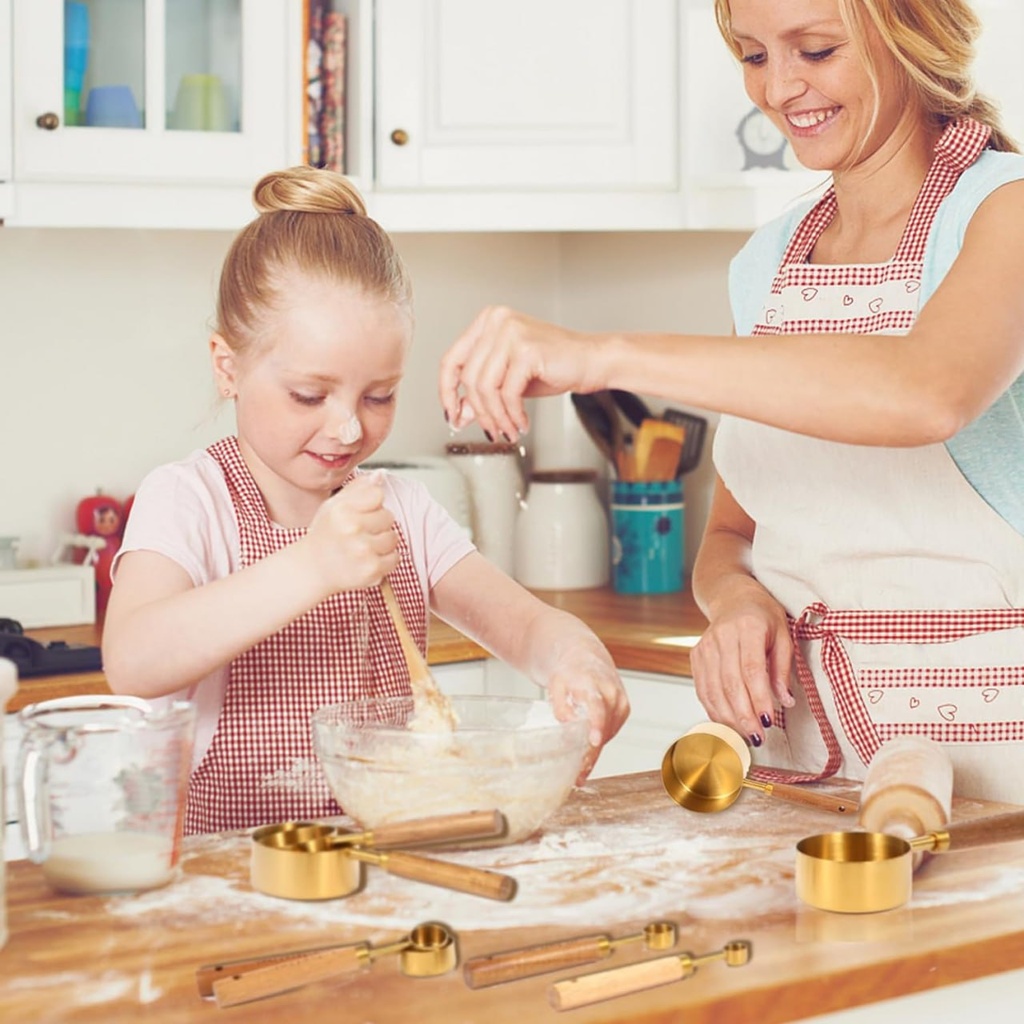 طقم اكواب ميعيارية  5 قطع لقياس مقادير القهوة والدقيق والتوابل ستاليس ستيل جولد غير قابل للصدأ