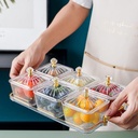 طقم تسالي اكليريك شفاف 6 قطع بغطاء و صينية بيد باللون الجولد لتقديم المكسرات و التمر و الكاندي للضيوف بشكل شيك