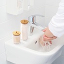 منظم اكليريك بغطاء خشب لحمل و تنظيم قطن ازالة الميك اب بفتحه لسهولة استخراج المحتويات