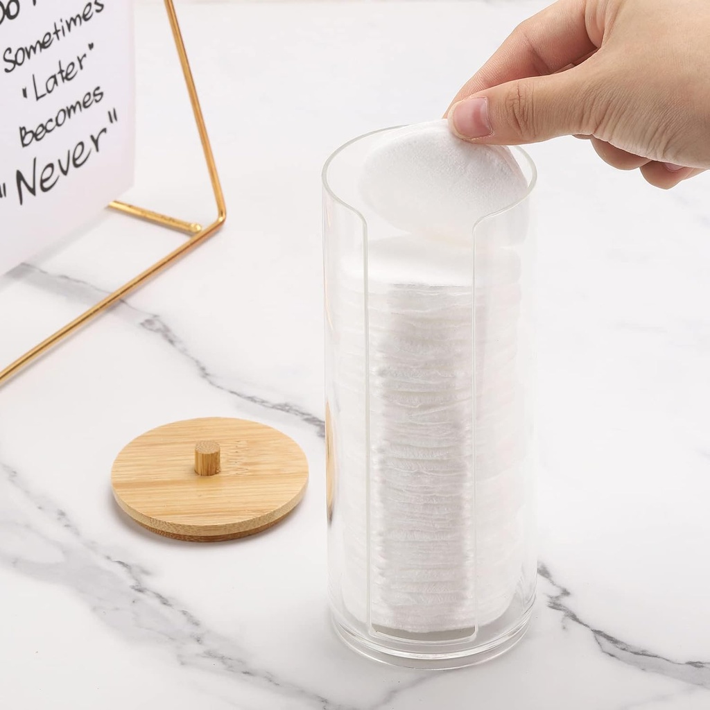 منظم اكليريك بغطاء خشب لحمل و تنظيم قطن ازالة الميك اب بفتحه لسهولة استخراج المحتويات