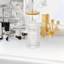 منظم اكليريك بغطاء خشب لحمل و تنظيم قطن ازالة الميك اب بفتحه لسهولة استخراج المحتويات