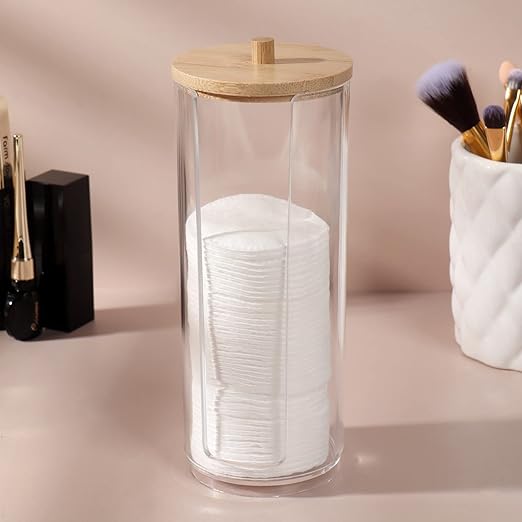 منظم اكليريك بغطاء خشب لحمل و تنظيم قطن ازالة الميك اب بفتحه لسهولة استخراج المحتويات