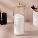 منظم اكليريك بغطاء خشب لحمل و تنظيم قطن ازالة الميك اب بفتحه لسهولة استخراج المحتويات