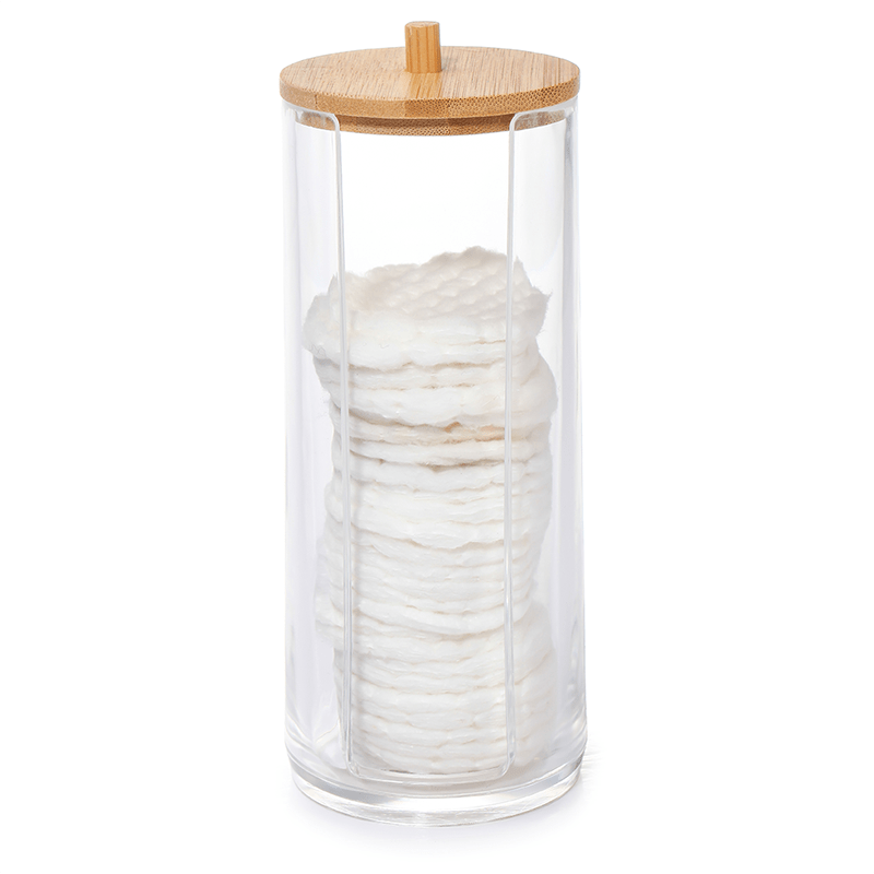 منظم اكليريك بغطاء خشب لحمل و تنظيم قطن ازالة الميك اب بفتحه لسهولة استخراج المحتويات