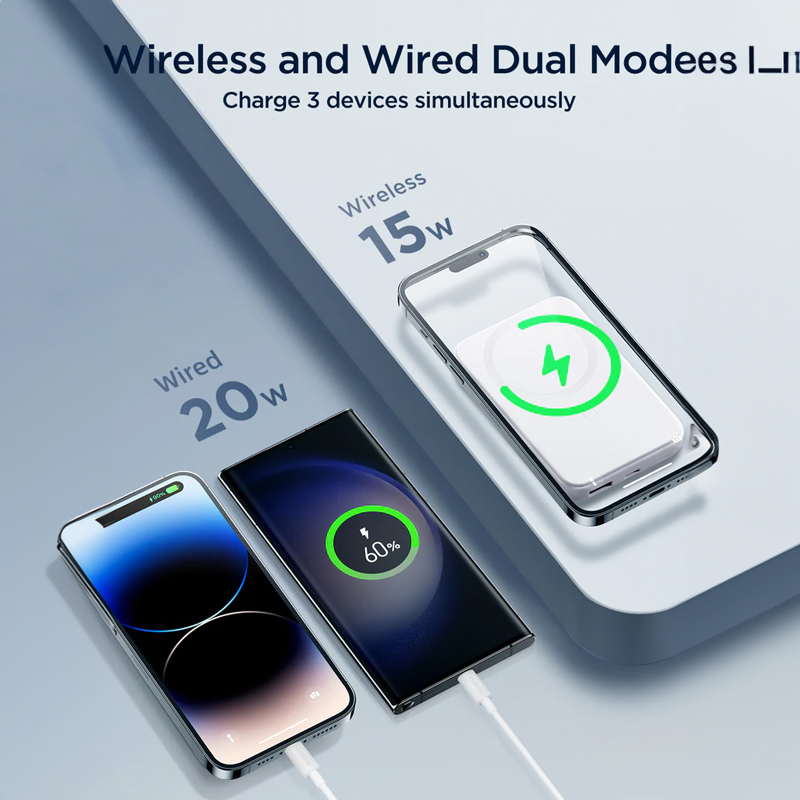 باور بانك لاسلكي بمنفذ يو اس بي وتايب سي لشحن 3 اجهزة في وقت واحد 10000 ملي امبير