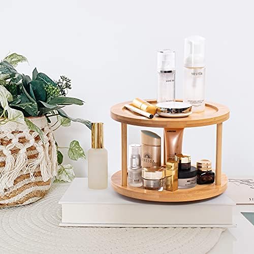 صينية خشب دوارة 2 دور لتنظيم وترتيب أدوات المطبخ والحمام والميك اب