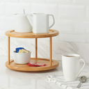 صينية خشب دوارة 2 دور لتنظيم وترتيب أدوات المطبخ والحمام والميك اب