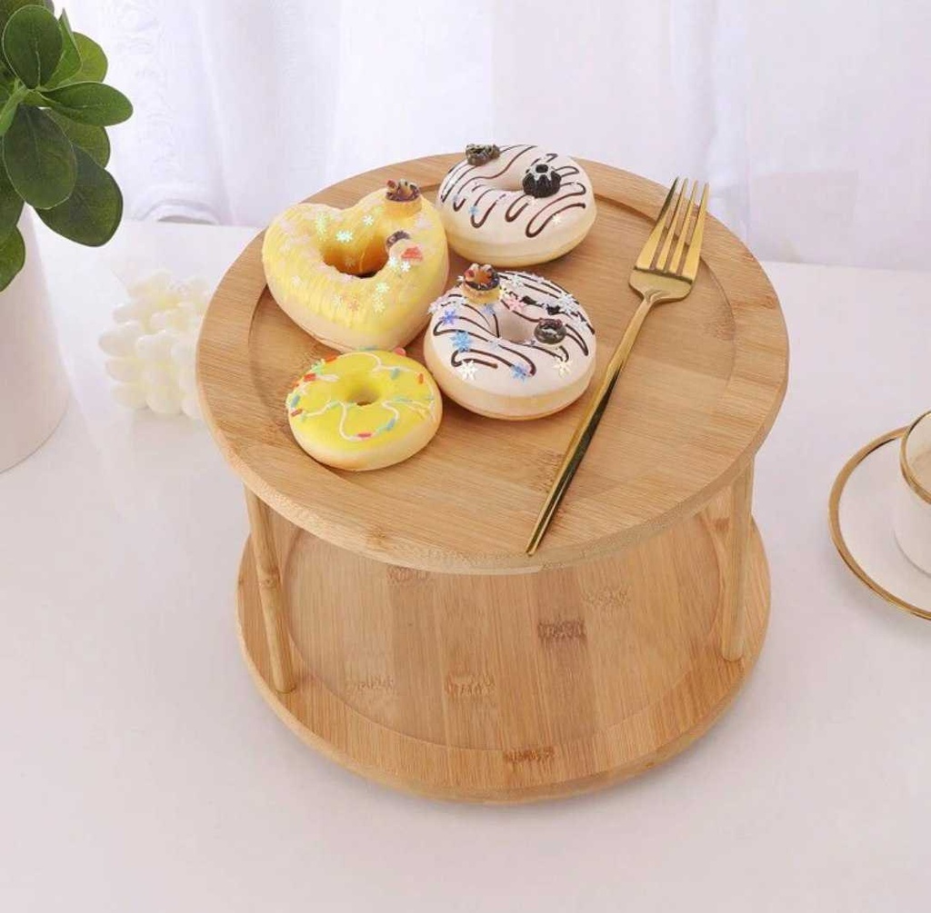 صينية خشب دوارة 2 دور لتنظيم وترتيب أدوات المطبخ والحمام والميك اب