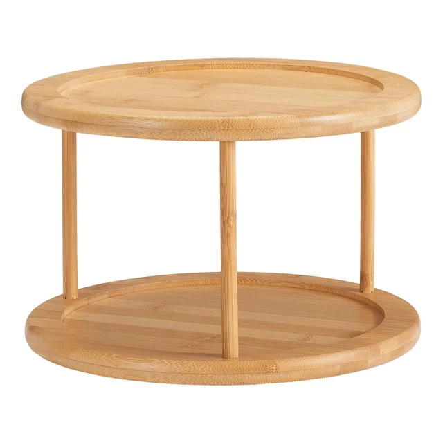 صينية خشب دوارة 2 دور لتنظيم وترتيب أدوات المطبخ والحمام والميك اب