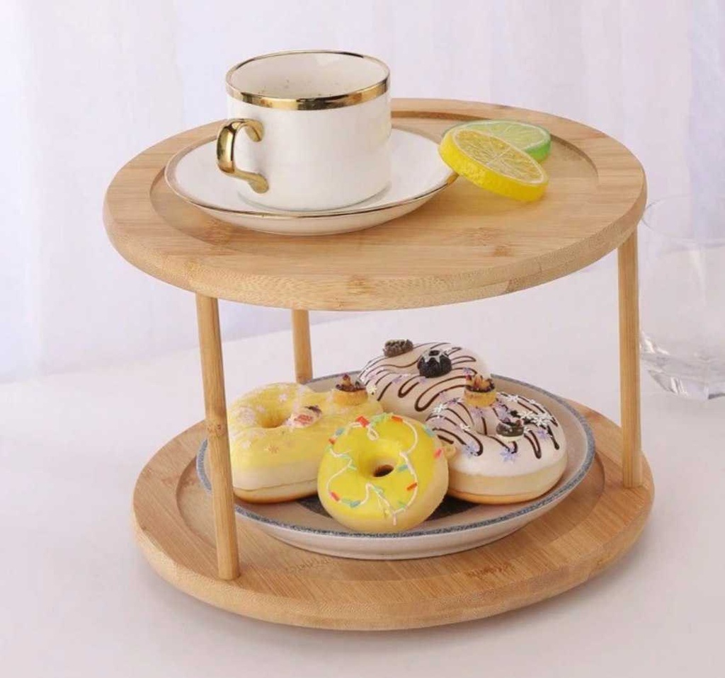 صينية خشب دوارة 2 دور لتنظيم وترتيب أدوات المطبخ والحمام والميك اب