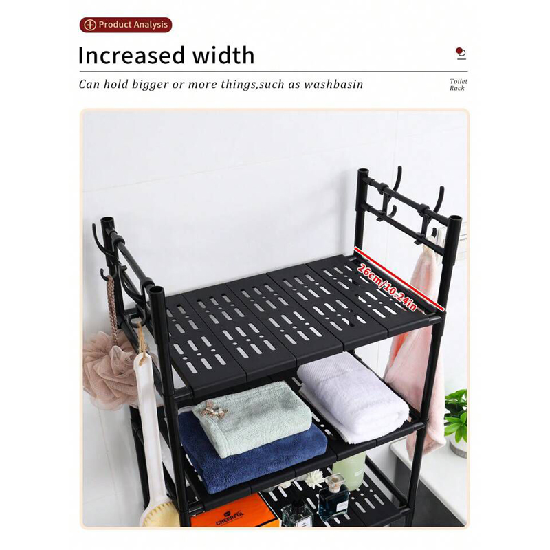 استاند تواليت معدن 3 دور  مزود بهوكات لحمل وتنظيم الكريمات والشامبوهات والفوط وادوات التنظيف داخل الحمام