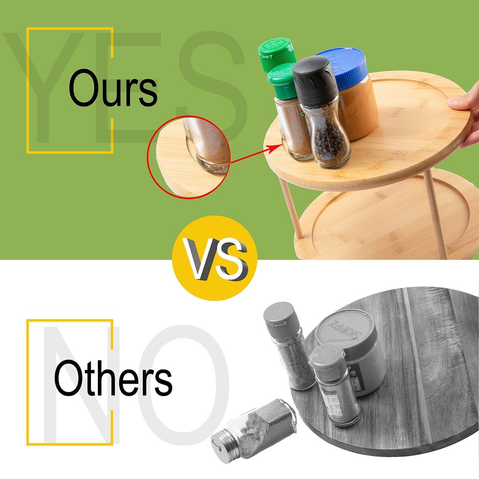 صينية خشب دوارة 2 دور لتنظيم وترتيب أدوات المطبخ والحمام والميك اب