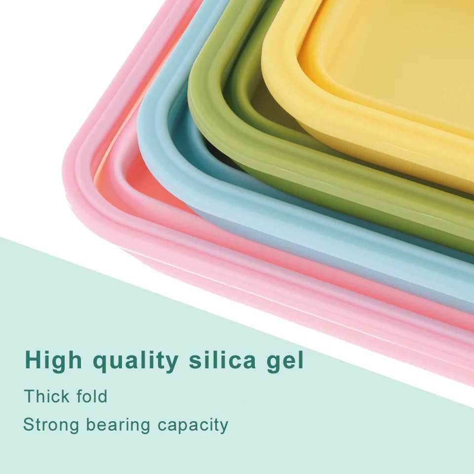 طقم علب تلاجة سيليكون 4 قطع بمقاسات مختلفة قابلة للطي بغطاء محكم الغلق