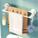 رف و حامل للفوط 2 دور مزور ب 2 هوك لتعليق الفوط و الليفة و ادوات الحمام يثبت بلصق دبل فيس لسهولة تثبيته